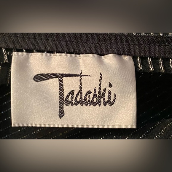 TADASHI Vtg 90s Mini Halter Dress Black/ Silver Pinstripe Crossed Bodice CL3 - Picture 9 of 9